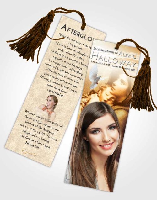 Funeral Bookmark Template Golden Peach Mary and Jesus
