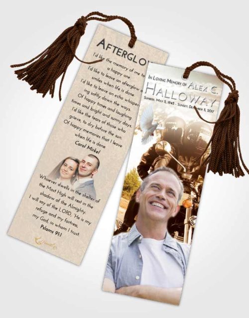 Funeral Bookmark Template Golden Peach Motorcycle Days
