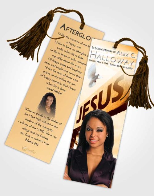 Funeral Bookmark Template Golden Peach Road to Jesus