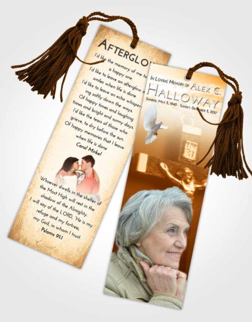 Funeral Bookmark Template Golden Peach Rosary Love