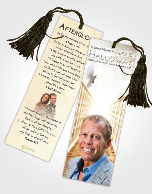 Funeral Bookmark Template Golden Peach Stairway to Faith