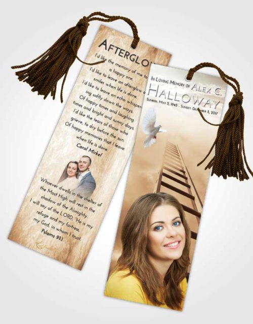 Funeral Bookmark Template Golden Peach Stairway to Forever