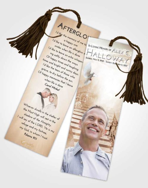 Funeral Bookmark Template Golden Peach Stairway to Freedom