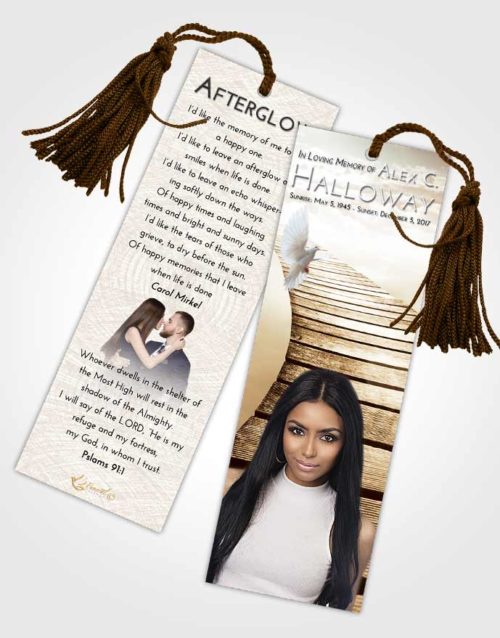 Funeral Bookmark Template Golden Peach Stairway to Life