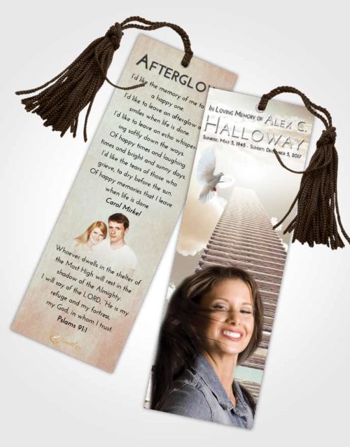 Funeral Bookmark Template Golden Peach Steps to Heaven
