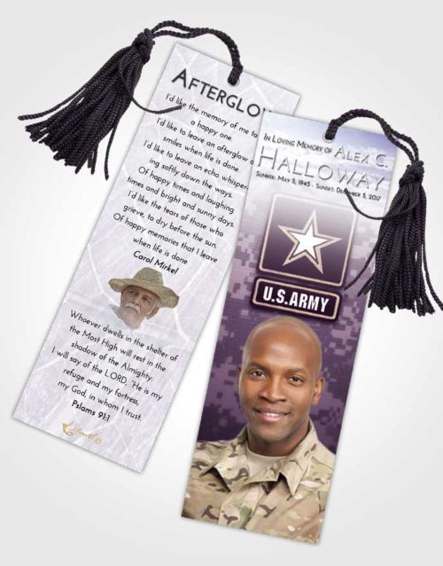 Funeral Bookmark Template Lavender Sunrise Army Duty