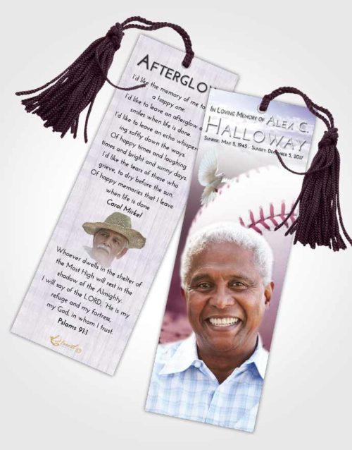 Funeral Bookmark Template Lavender Sunrise Baseball Victory