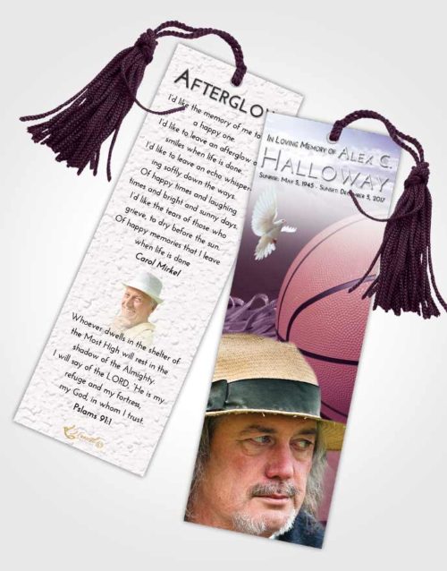 Funeral Bookmark Template Lavender Sunrise Basketball Peace