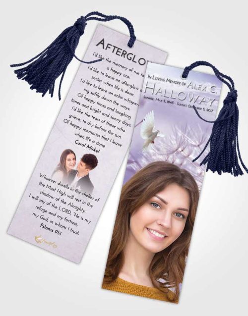 Funeral Bookmark Template Lavender Sunrise Dandelion Dream