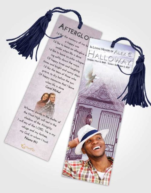 Funeral Bookmark Template Lavender Sunrise Dreamy Gates to Heaven