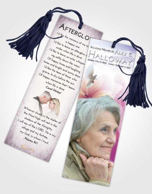 Funeral Bookmark Template Lavender Sunrise Floral Butterfly