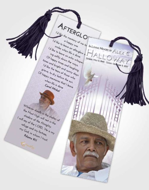 Funeral Bookmark Template Lavender Sunrise Gates to Heaven