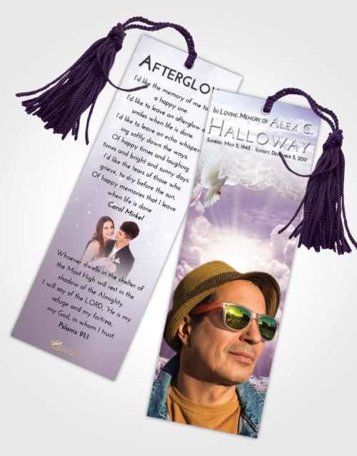Funeral Bookmark Template Lavender Sunrise Rocky Gates to Heaven