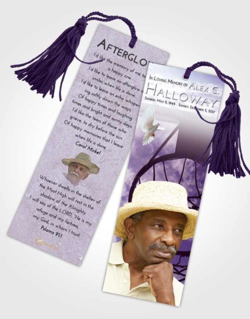 Funeral Bookmark Template Lavender Sunrise Sky Ball