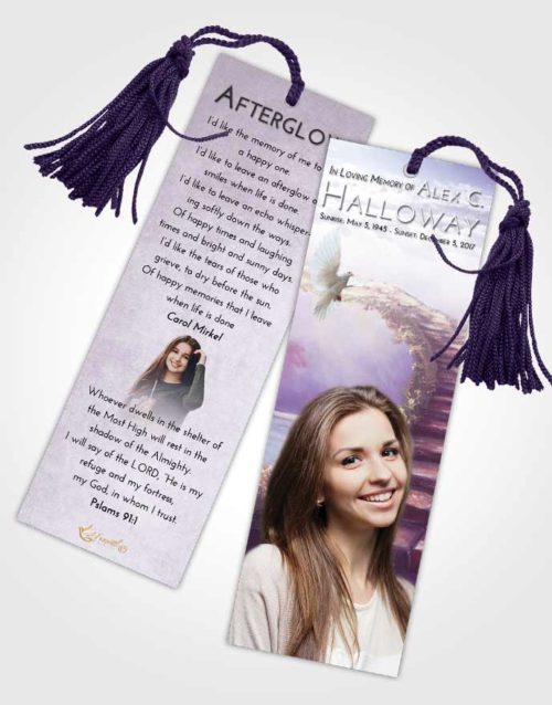 Funeral Bookmark Template Lavender Sunrise Stairway Above