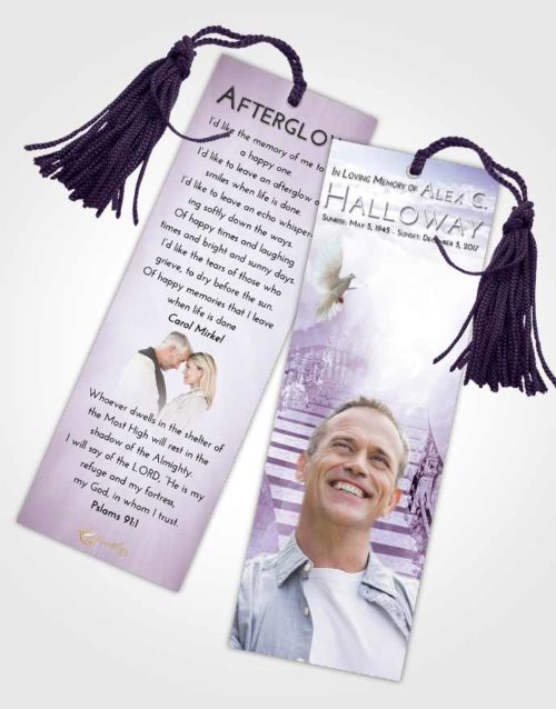 Funeral Bookmark Template Lavender Sunrise Stairway to Freedom