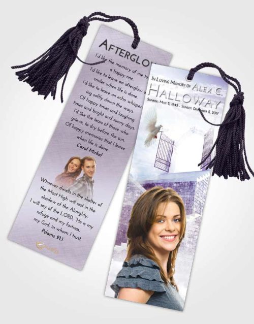 Funeral Bookmark Template Lavender Sunrise Stairway to the Gates of Heaven