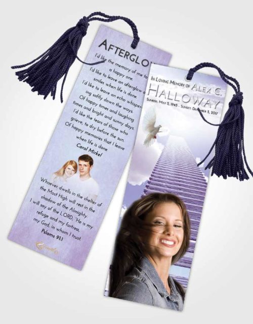 Funeral Bookmark Template Lavender Sunrise Steps to Heaven