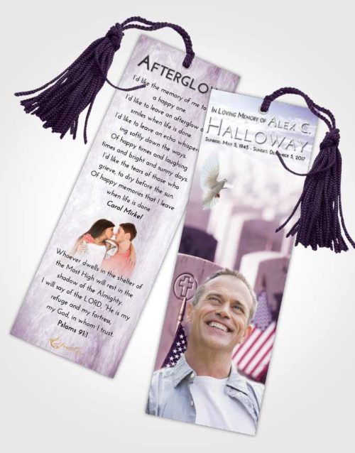 Funeral Bookmark Template Lavender Sunrise Veteran Service