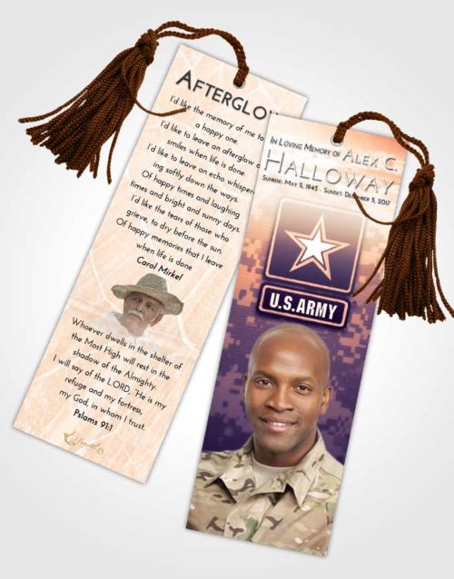 Funeral Bookmark Template Lavender Sunset Army Duty