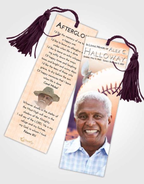 Funeral Bookmark Template Lavender Sunset Baseball Victory