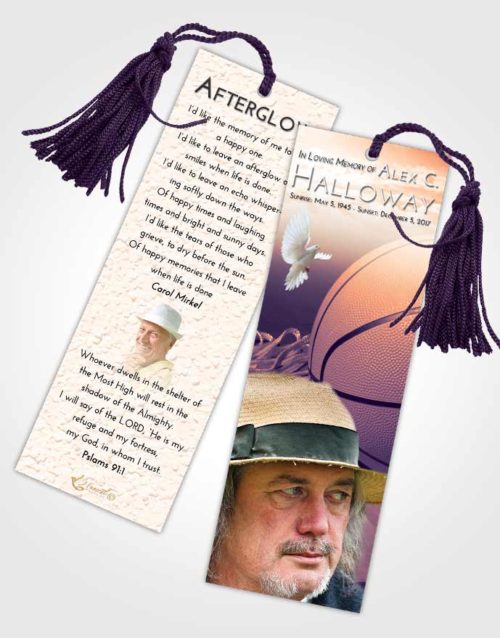 Funeral Bookmark Template Lavender Sunset Basketball Peace