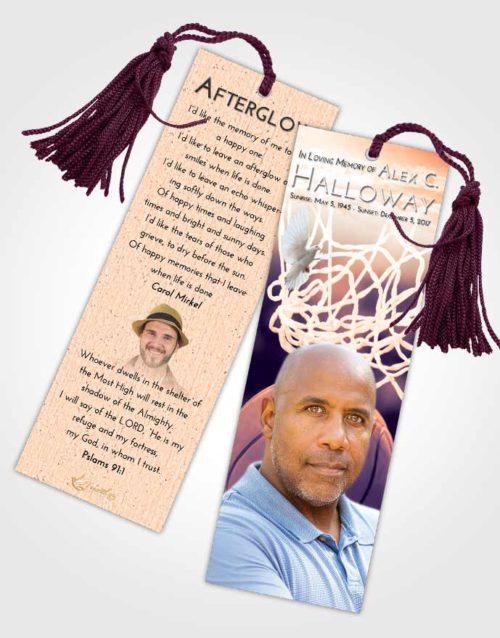 Funeral Bookmark Template Lavender Sunset Basketball Swish