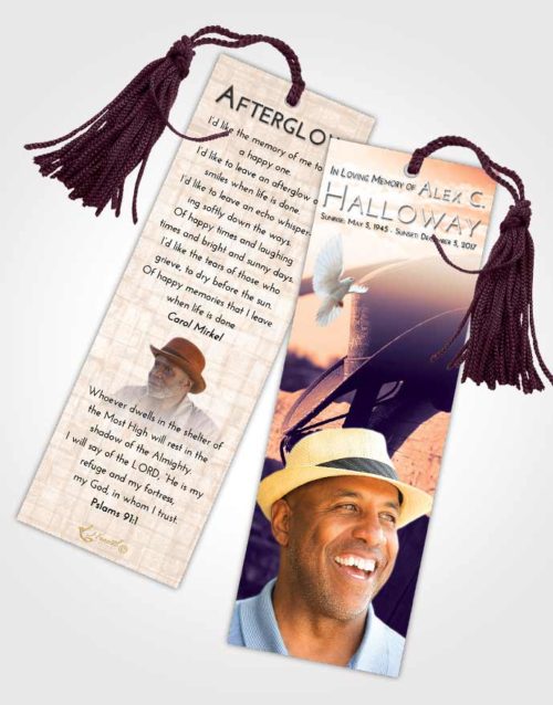 Funeral Bookmark Template Lavender Sunset Cowboy Honor