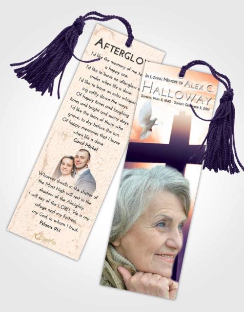 Funeral Bookmark Template Lavender Sunset Faith in the Cross