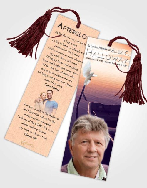 Funeral Bookmark Template Lavender Sunset Fishing Boat