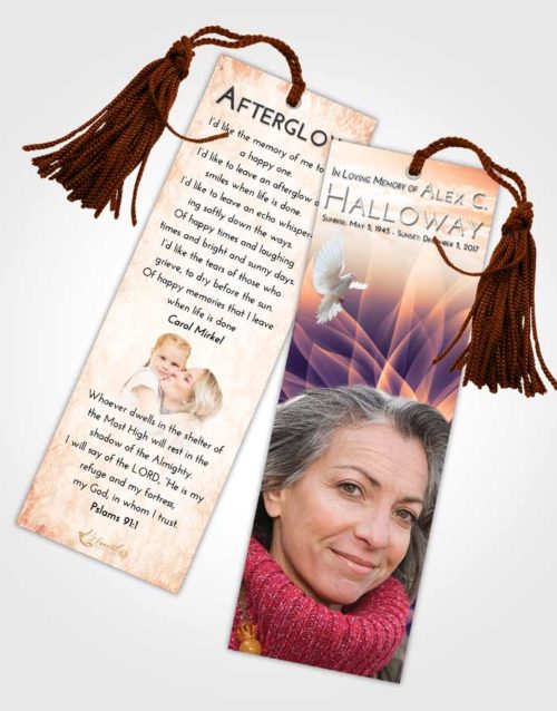 Funeral Bookmark Template Lavender Sunset Flower Peace