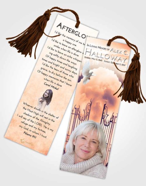 Funeral Bookmark Template Lavender Sunset Mystical Gates of Heaven