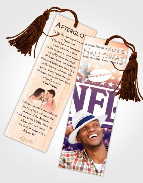 Funeral Bookmark Template Lavender Sunset NFL Star