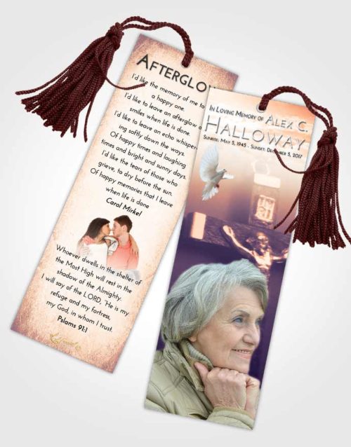 Funeral Bookmark Template Lavender Sunset Rosary Love