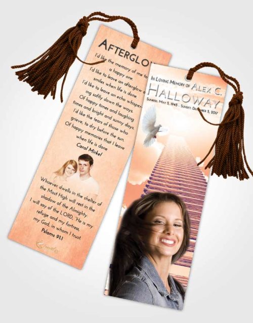 Funeral Bookmark Template Lavender Sunset Steps to Heaven