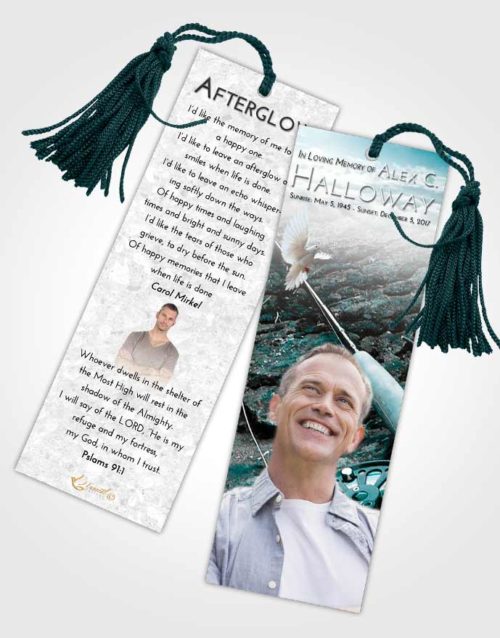 Funeral Bookmark Template Loving Embrace Fishing on the Rocks