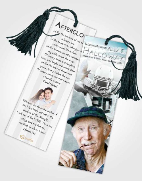 Funeral Bookmark Template Loving Embrace Football Honor