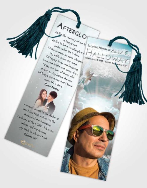 Funeral Bookmark Template Loving Embrace Rocky Gates to Heaven