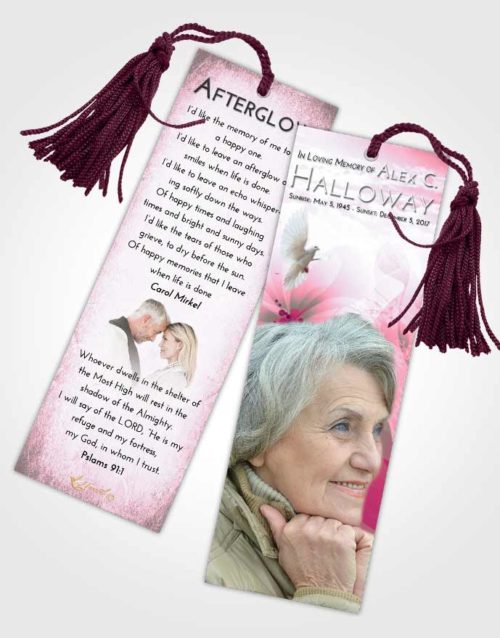 Funeral Bookmark Template Pink Faith Floral Butterfly