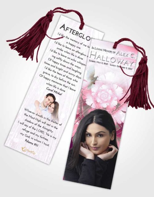 Funeral Bookmark Template Pink Faith Floral Secret
