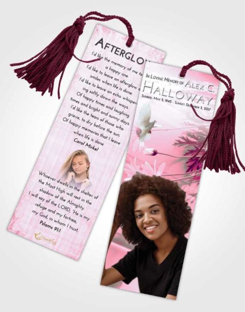 Funeral Bookmark Template Pink Faith Floral Style