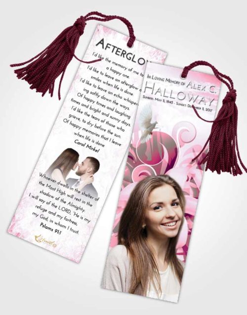 Funeral Bookmark Template Pink Faith Floral Wish