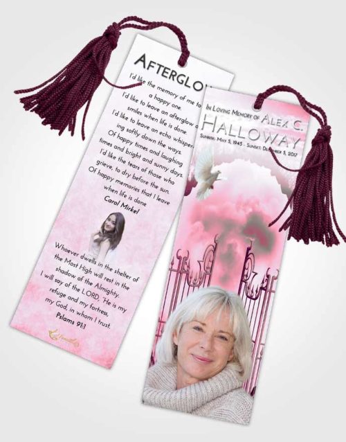 Funeral Bookmark Template Pink Faith Mystical Gates of Heaven