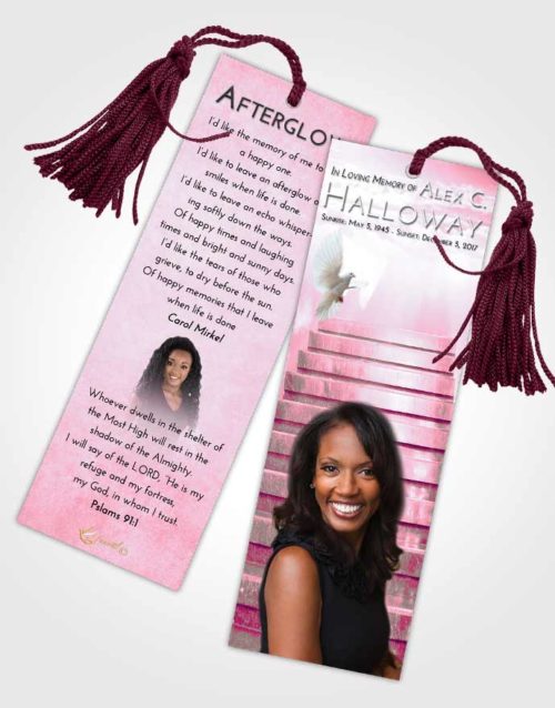 Funeral Bookmark Template Pink Faith Stairway Into the Sky