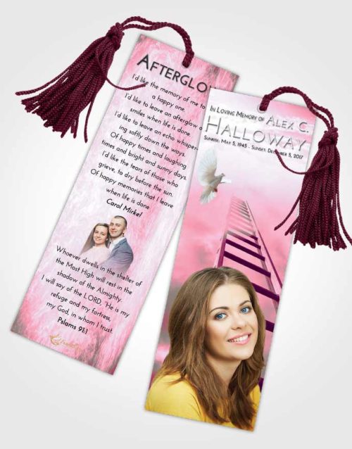 Funeral Bookmark Template Pink Faith Stairway to Forever