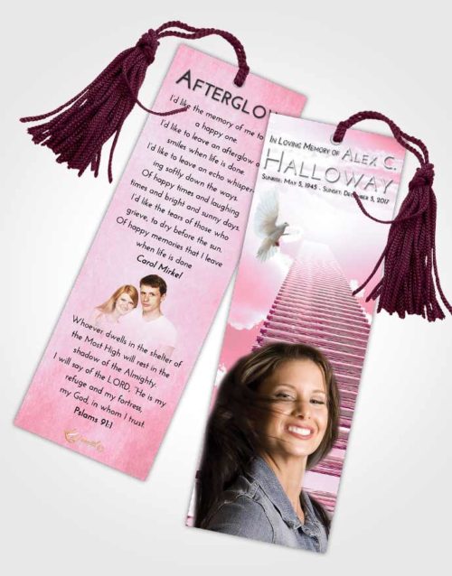 Funeral Bookmark Template Pink Faith Steps to Heaven