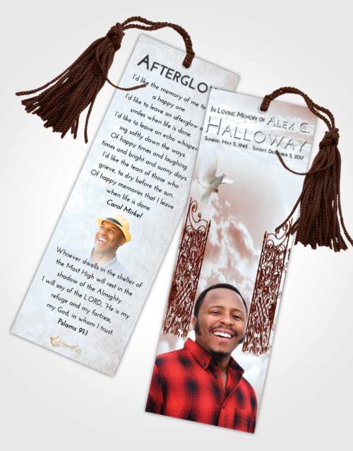 Funeral Bookmark Template Ruby Love Pearly Gates of Heaven