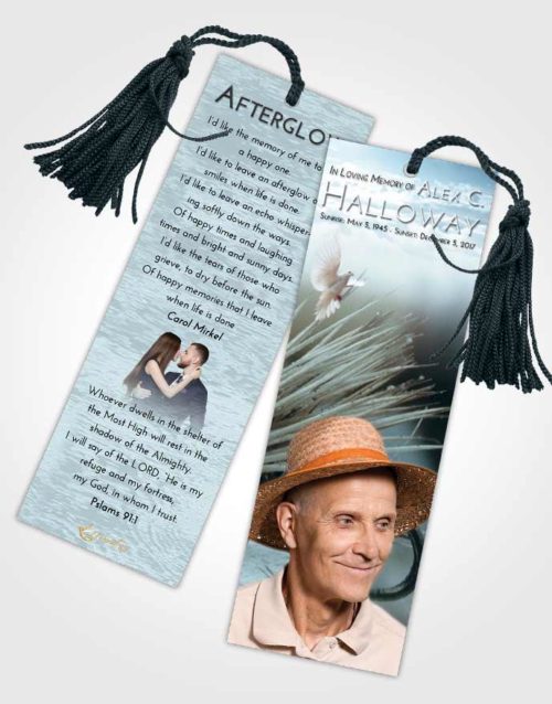 Funeral Bookmark Template Soft Emerald Love Fishing Serenity