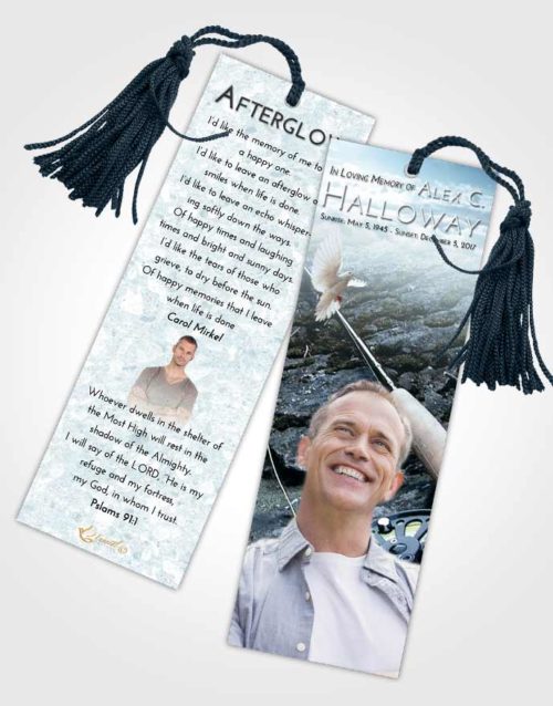 Funeral Bookmark Template Soft Emerald Love Fishing on the Rocks