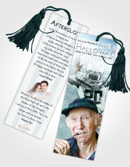 Funeral Bookmark Template Soft Emerald Love Football Honor